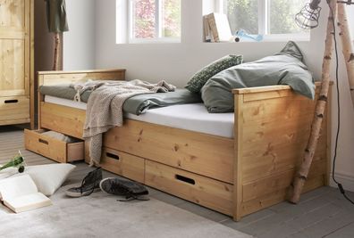 Bett mit Schubladen 90x200cm "Maja" Kiefer massiv laugenfarbig