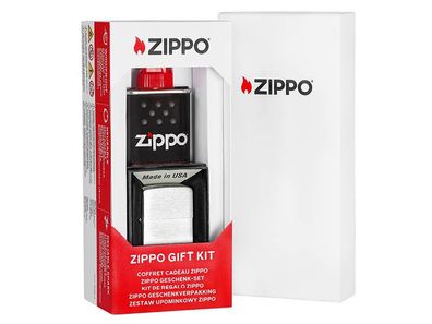 Zippo Geschenkebox Feuerzeug Chrome Gebürstet + Benzin