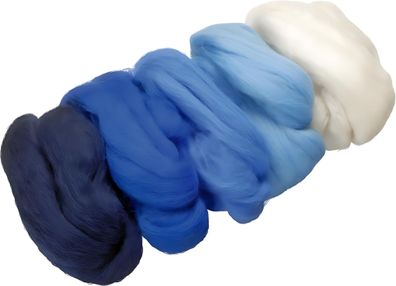 Merino-Wolle-Mix weiss hellblau mittelblau königsblau dunkelblau