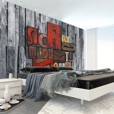 3D Fototapete Buchstaben Holzmaserung Wanddeko Wohnzimmer Schlafzimmer 10528
