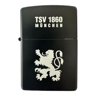 Zippo Feuerzeug Benzin - Schwarz mit Weißem 1860 München Löwen-Aufdruck | Offizieller