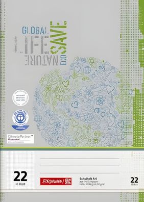 Brunnen Schulheft A4 kariert Lineatur 22 16 Blatt Recyclingpapier