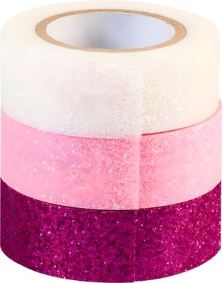 Glitter Tapes jede Rolle 3 m x 15 mm pink rosa weiss