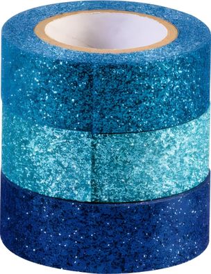 Glitter Tapes jede Rolle 3 m x 15 mm hellblau mittelblau dunkelblau