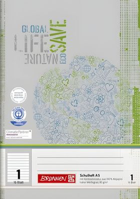 Brunnen Schulheft A5 Lineatur 1 16 Blatt Recyclingpapier 104518101
