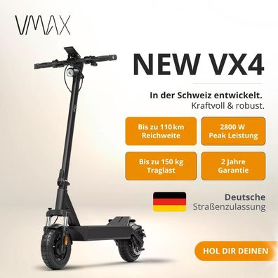 VMAX VX4 E-Scooter 500W 20km/h Straßenzulassung bis 100km Reichweite