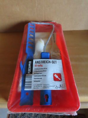 Anstreicher Set 10-teilig 6 Walzen mit Bügel kurz Pinsel Farbrührstab Farbwanne