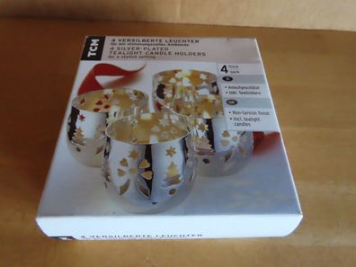Weihnachtsdeko Teelichthalter versilbert Tannenbaum Sterne Schleife 4St TCM