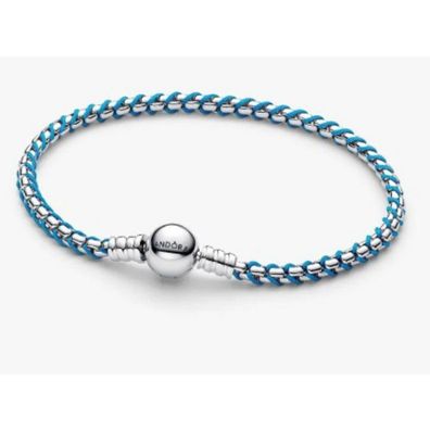 Armband 18 cm - Silber - Blaues Kordelband
