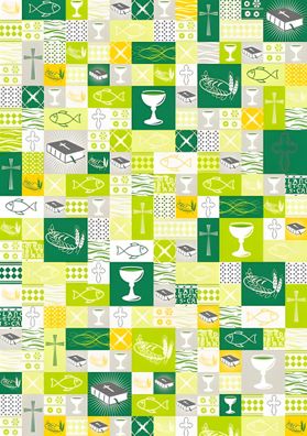 Motivkarton Kommunion/Konfirmation Patchwork A4 grün