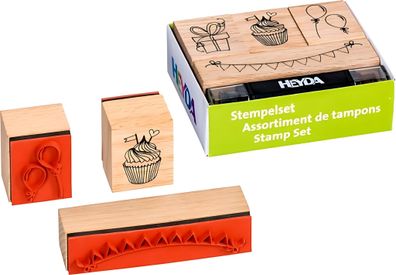 HEYDA 204888497 Stempel-Set Party 8 x 6 x 3 cm Holz