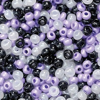 Böhmische Rocailles Ø 25 mm Glas lila schwarz weiss-gemischt