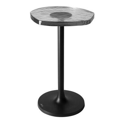 Fink Beistelltisch 58 cm x Ø 32 cm Aluminium schwarz Abstelltisch Glas geriffelt