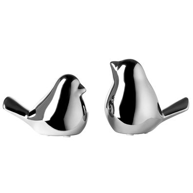 Fink Deko Vögel Set 12x10cm silber Keramik Vogel 2-teilig Dekofiguren Vogel-Paar