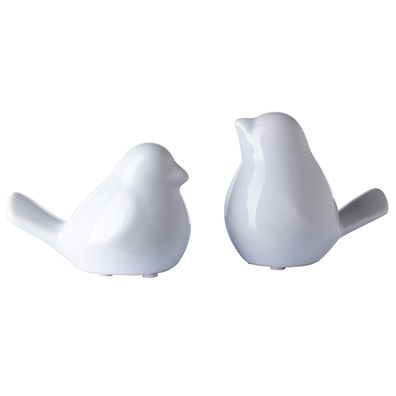 Fink Deko Vögel Set 12x10 cm weiß Keramik Vogel 2-teilig Dekofiguren Vogel-Paar
