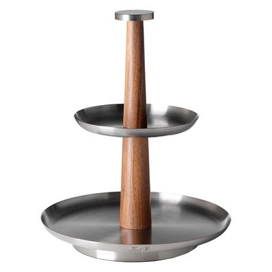 Fink Etagere 27.8 x Ø 25 cm 2-stöckig Edelstahl & Akazienholz 2er Stufentablett