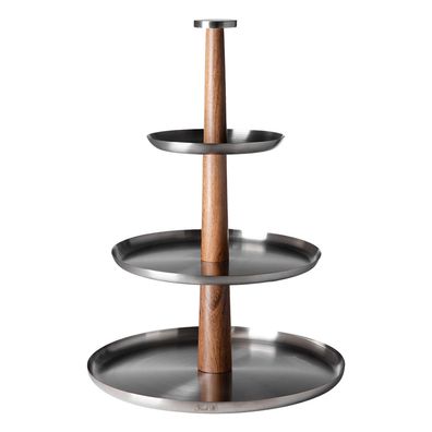 Fink Etagere 42.5 x Ø 30.5cm 3-stöckig Edelstahl & Akazienholz 3er Stufentablett