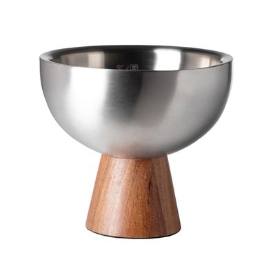 Fink Deko Schale Ø 15cm Edelstahl & Akazienholz-Fuß Edelstahlschale auf Standfuß