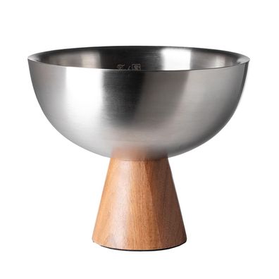 Fink Deko Schale 19.5cm Edelstahl & Akazienholz-Fuß Edelstahlschale auf Standfuß