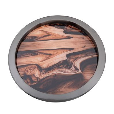 Fink Tablett mit Glaseinlage Ø 40.5 cm braun-schwarzes Deko Glas-Serviertablett