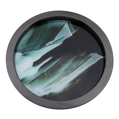 Fink Tablett mit Glaseinlage Ø 40.5 cm grün-schwarzes Deko Glas-Serviertablett