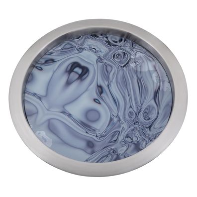 Fink Tablett mit Glaseinlage Ø 40.5 cm silber-blau Deko Serviertablett gebürstet