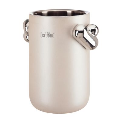 Fink Studio Flaschenkühler 20 cm creme-weiß Edelstahl Weinkühler für 1 Flasche