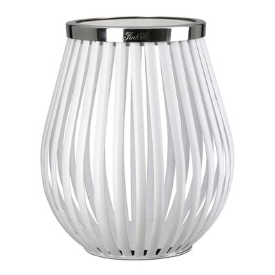 Fink Windlicht 22.8 x Ø 21 cm weiß-silber Halter für Stumpenkerzen Kerzenständer