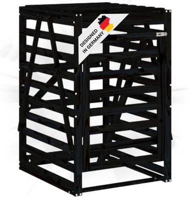 1er Mülltonnenbox Kiefernholz BOUMI 84x90x128,5cm Schwarz Mülltonnenverkleidung für 1