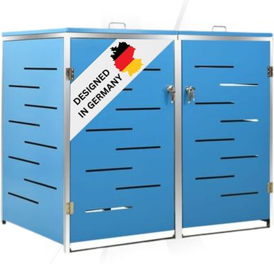 2er Mülltonnenbox JAGU Edelstahl Blau 115,5x138x77,5cm Mülltonnenverkleidung für 2