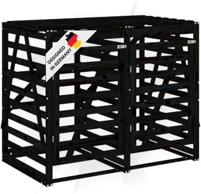 2er Mülltonnenbox Kiefernholz BOUMI 162x91,5x128,5cm Schwarz Mülltonnenverkleidung