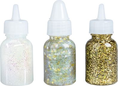 Glitter Glue Galaxy weiss Confetti Sterne gold Flaky gold Regenbogen