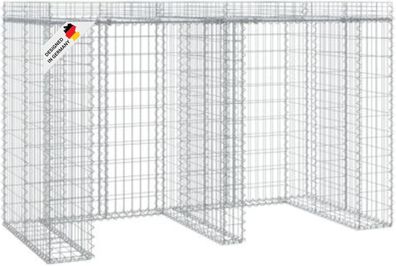 2er Gabionen Mülltonnenbox ESOL Dach 120x192x91cm Mülltonnenverkleidung für 2 Tonnen
