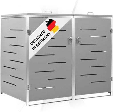 2er Mülltonnenbox JAGU Edelstahl Grau 115,5x138x77,5cm Mülltonnenverkleidung für 2