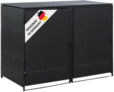2er Mülltonnenbox TRIE Rattan 111x148x80cm Schwarz Mülltonnenverkleidung für 2 Tonnen