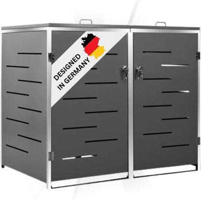 2er Mülltonnenbox JAGU Edelstahl Anthrazit 115,5x138x77,5cm Mülltonnenverkleidung für