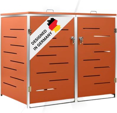 2er Mülltonnenbox JAGU Edelstahl Orange 115,5x138x77,5cm Mülltonnenverkleidung für 2