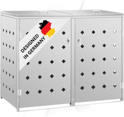 2er Mülltonnenbox SOGI Edelstahl 138x115x77,5cm silber Mülltonnenverkleidung für 2