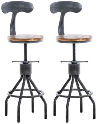2er Set Barhocker SALIS Holz Antik silber 41x41x96 cm Barstuhl Mit Lehne Tresenhocker