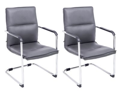 2er Set Besucherstuhl Seattle 92x56x60cm Grau Kunstleder Metall in Chromoptik Gestell