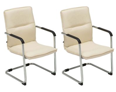 2er Set Besucherstuhl Seattle 92x56x60cm Creme Kunstleder Metall in Chromoptik