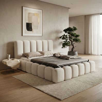 Polsterbett VELORA Metallgestell Lattenrost Stauraum BOUCLE schnelle lieferung