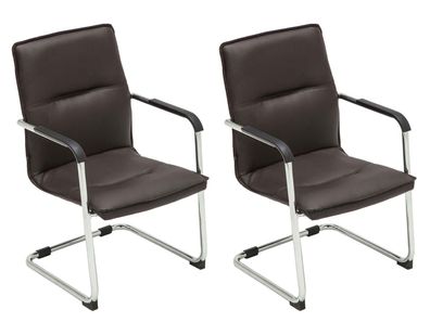 2er Set Besucherstuhl Seattle 92x56x60cm Braun Kunstleder Metall in Chromoptik