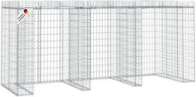 3er Gabionen Mülltonnenbox ESOL Dach 120x270x91cm Mülltonnenverkleidung für 3 Tonnen
