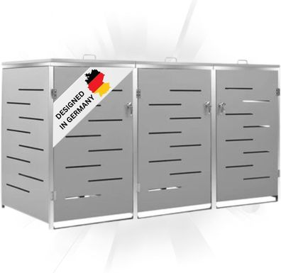 3er Mülltonnenbox JAGU Edelstahl Grau 115x207x77,5cm Mülltonnenverkleidung für 3