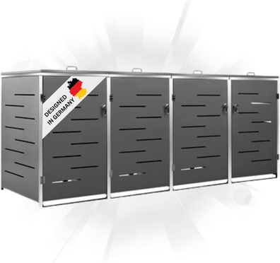 4er Mülltonnenbox JAGU Edelstahl Anthrazit 115,5x276,5x77,5cm Mülltonnenverkleidung