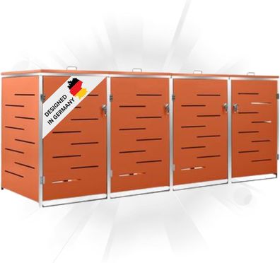 4er Mülltonnenbox JAGU Edelstahl Orange 115,5x276,5x77,5cm Mülltonnenverkleidung für