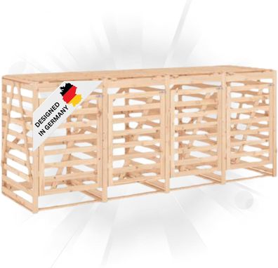 4er Mülltonnenbox Kiefernholz BOUMI 318x91,5x128,5cm Natur Mülltonnenverkleidung für