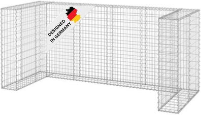 3er Gabionen Mülltonnenbox ESOL 110x254x100cm Mülltonnenverkleidung für 3 Tonnen