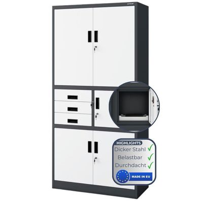 Aktenschrank abschließbar GEDO 185x90x40cm Anthrazit-Weiß mit Tresor